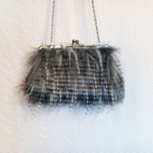 Z Gallerie Gray Faux Fur Evening Crossbody Clutch